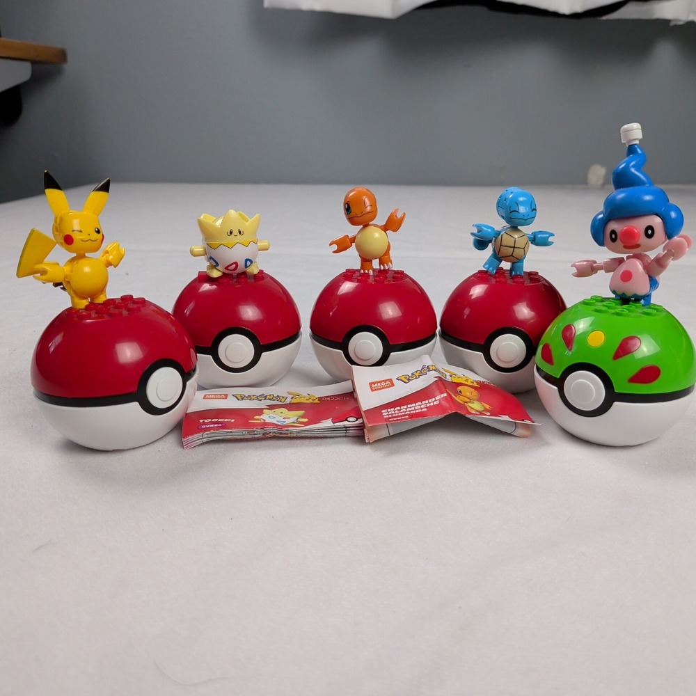 Mega Construx Pokemon Poke Ball Lot Pikachu Charmander Squirtle Togepi Mime Jr